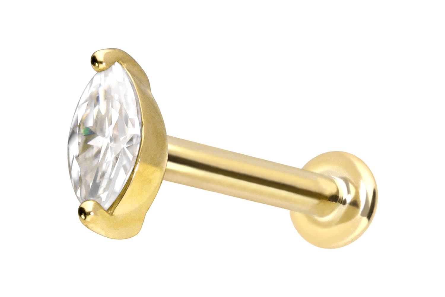 14 Karat Gold Labret Piercing mit Push Fit MOISSANIT-OVAL